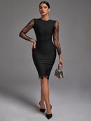 Black Lace Backless Long Sleeve Bodycon Dress, ibuyxi.com