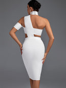 High Neck White Bandage Bodycon Elegant Outfit, ibuyxi.com