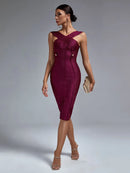 Wine Red Halter Neck Midi Bodycon Dress, ibuyxi.com