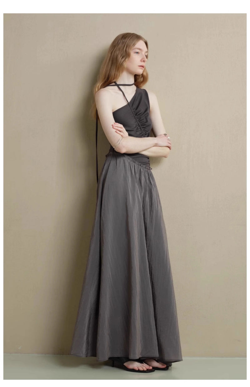 Boho Two Tone Asymmetrical Maxi Dress Black Ash / S Boho Two Tone Asymmetrical Maxi Dress Black Ash / S