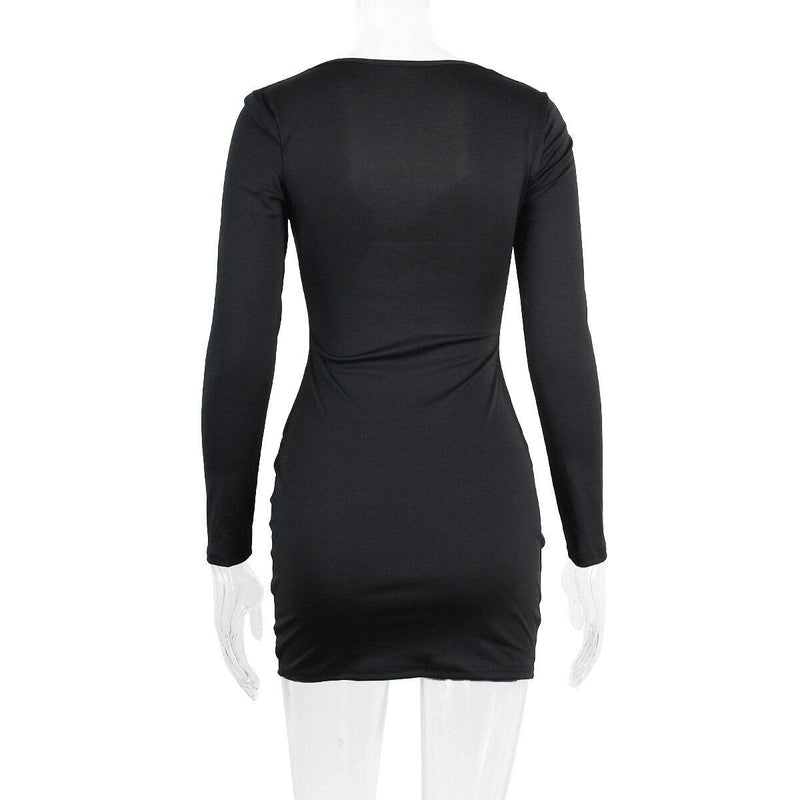 Hollow Out Ruched Strapless Full Sleeve Bodycon Party Mini Dress, ibuyxi.com