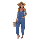 Blue V-Neck Cami Joggers Jumpsuit For Women Sexy Side Pockets Jogger Leg Long Playsuit 2023 Summer Overalls Romper Jumpsuit, ibuyxi.com