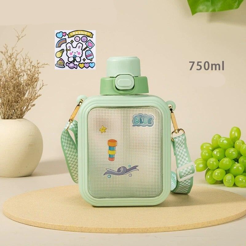 Cute Flat Bottles with Straw and Strap - view 6