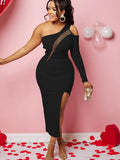 Elegant Style Mesh Patchwork Midi Dress - view 3