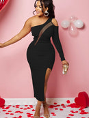 Elegant Style Mesh Patchwork Midi Dress - view 3