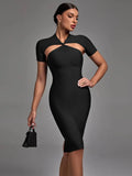 Elegant Black Cut Out Midi Bodycon Dress, ibuyxi.com