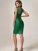 Elegant Green Metallic Mesh Insert Dress, iBuyxi.com