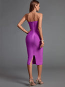 Bandage Dress 2022 New Womens Midi Bodycon Dress Elegant Sexy Crystal Evening