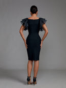 Elegant Black Chiffon Embellished Bodycon Dress, ibuyxi.com