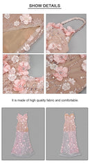 High-quality fabric with floral and bead details, shown in multiple angles.