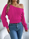 Off Shoulder Long Sleeved Knitted Pullover Sweater
