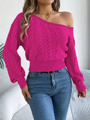 Off Shoulder Long Sleeved Knitted Pullover Sweater