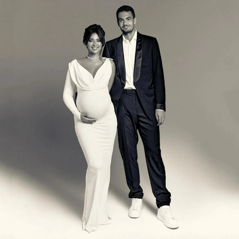 fitted lace wedding dress Draped Neck Maternity Bodycon Maxi Dress