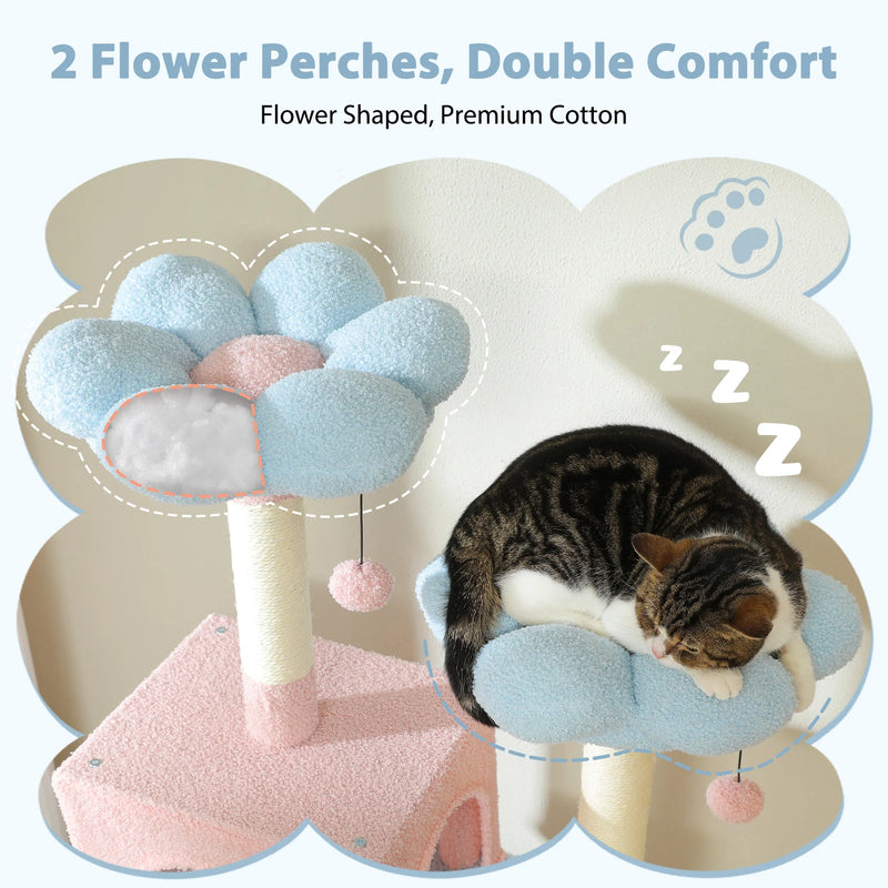 Pastel Flower Cushion Multi-Level Cat Tower