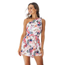 White Floral Print One Shoulder One Romper For Women Sexy Belted Short Playsuit One-piece 2023 Summer Bodysuit Jumpsuit Overalls, ibuyxi.com