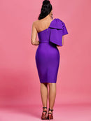 Purple Ruffle One Shoulder Bandage Party Dress