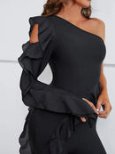Long Sleeve Black Two Piece Flared Pant Set, iBuyxi.com