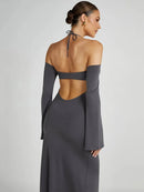 Mozision Elegant Gray Off Shoulder Maxi Dress, iBuyxi.com