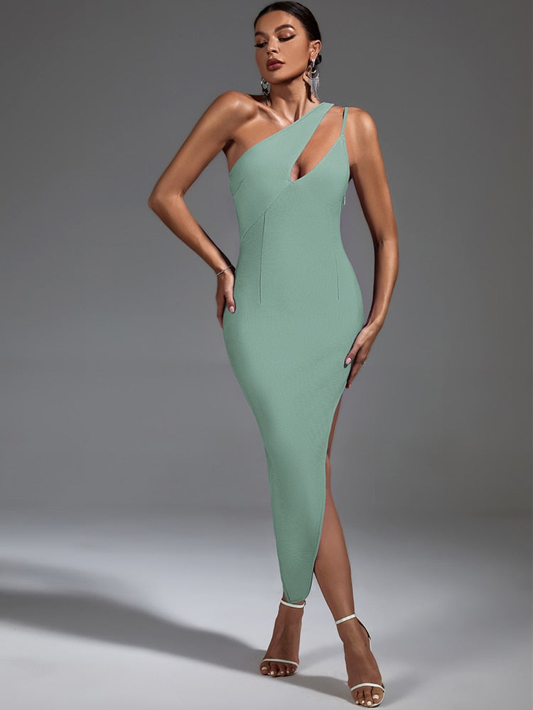 Elegant Green Cut Out Midi Bodycon Dress, ibuyxi.com