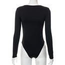 Long Sleeve Slim V-Neck Bandage Bodysuit, ibuyxi.com