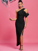 Sexy Bandage Dress Long Elegant Evening Party Dress Maxi Bodycon Women Pink One Shoulder Birthday Club Outfits 2023 Summer - view 4
