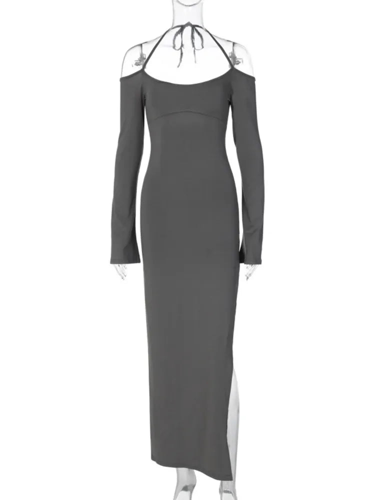 Mozision Elegant Gray Off Shoulder Maxi Dress, iBuyxi.com