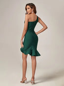 Green One Shoulder Bandage Midi Dress, ibuyxi.com