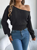 Off Shoulder Long Sleeved Knitted Pullover Sweater