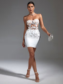 White Bodycon Feather Mini Strapless Dress, ibuyxi.com