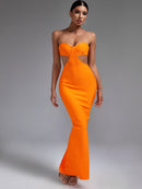 Orange Strapless Maxi Backless Bodycon Outfit, ibuyxi.com