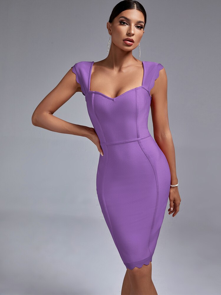 Lilac Purple Bodycon Elegant Scalloped Dress, ibuyxi.com