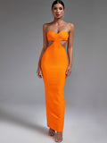 Orange Strapless Maxi Backless Bodycon Outfit, ibuyxi.com