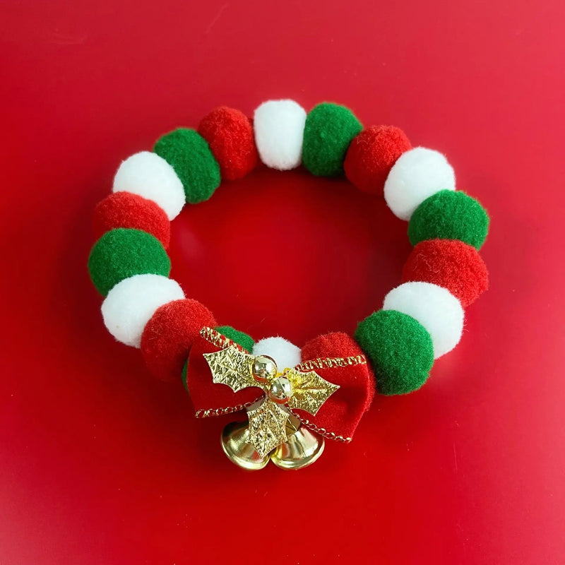 Holiday Pom Pom Bell Charm Pet Collar