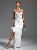 White Lace Ruffle Long Bandage Dress, ibuyxi.com