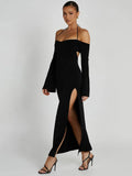 Mozision Elegant Gray Off Shoulder Maxi Dress, iBuyxi.com