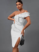 High Quality Orange Ruffle Bandage Dress, ibuyxi.com