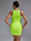 Lime Green Crystal Bodycon Short Outfit, ibuyxi.com
