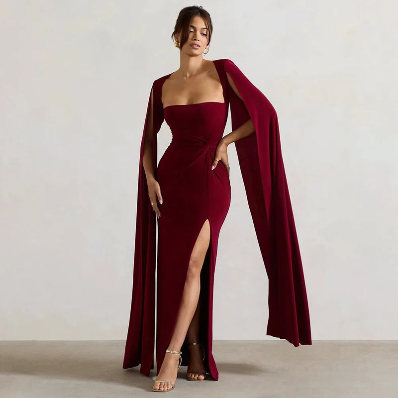 Cape Sleeve Split Hem Maxi Dress Cape Sleeve Split Hem Maxi Dress
