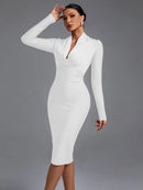 Elegant Draped Long Sleeve Midi Bandage Dress, ibuyxi.com