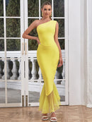 Elegant Ruffle One Shoulder Maxi Bodycon Dress, ibuyxi.com