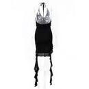 Ruffle Halter V Neck Hot Backless Mini Dress, ibuyxi.com