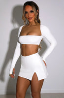 Square Collar Full Sleeve Crop Top Mini Skirt Set, iBuyXi.com