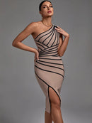 High Quality Brown One Shoulder Bandage Dress, iBuyxi.com