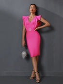 Elegant Bodycon Ruffle Pink Bodycon Dress, ibuyxi.com