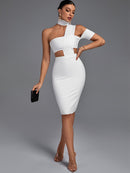 High Neck White Bandage Bodycon Elegant Outfit, ibuyxi.com