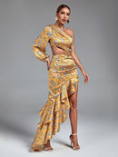 Floral Print Luxury One Shoulder Long Outfit, ibuyxi.com