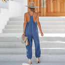 Blue V-Neck Cami Joggers Jumpsuit For Women Sexy Side Pockets Jogger Leg Long Playsuit 2023 Summer Overalls Romper Jumpsuit, ibuyxi.com