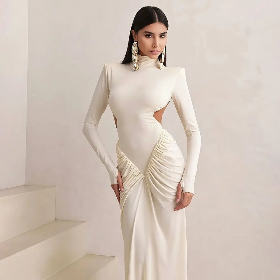Pleated Backless Fishtail Skirt Maxi Dress