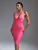 Elegant Pink Backless Midi Bodycon Dress, ibuyxi.com