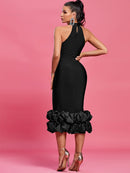 Halter Neck Sleeveless Ruffles Bodycon Midi Dress, ibuyxi.com